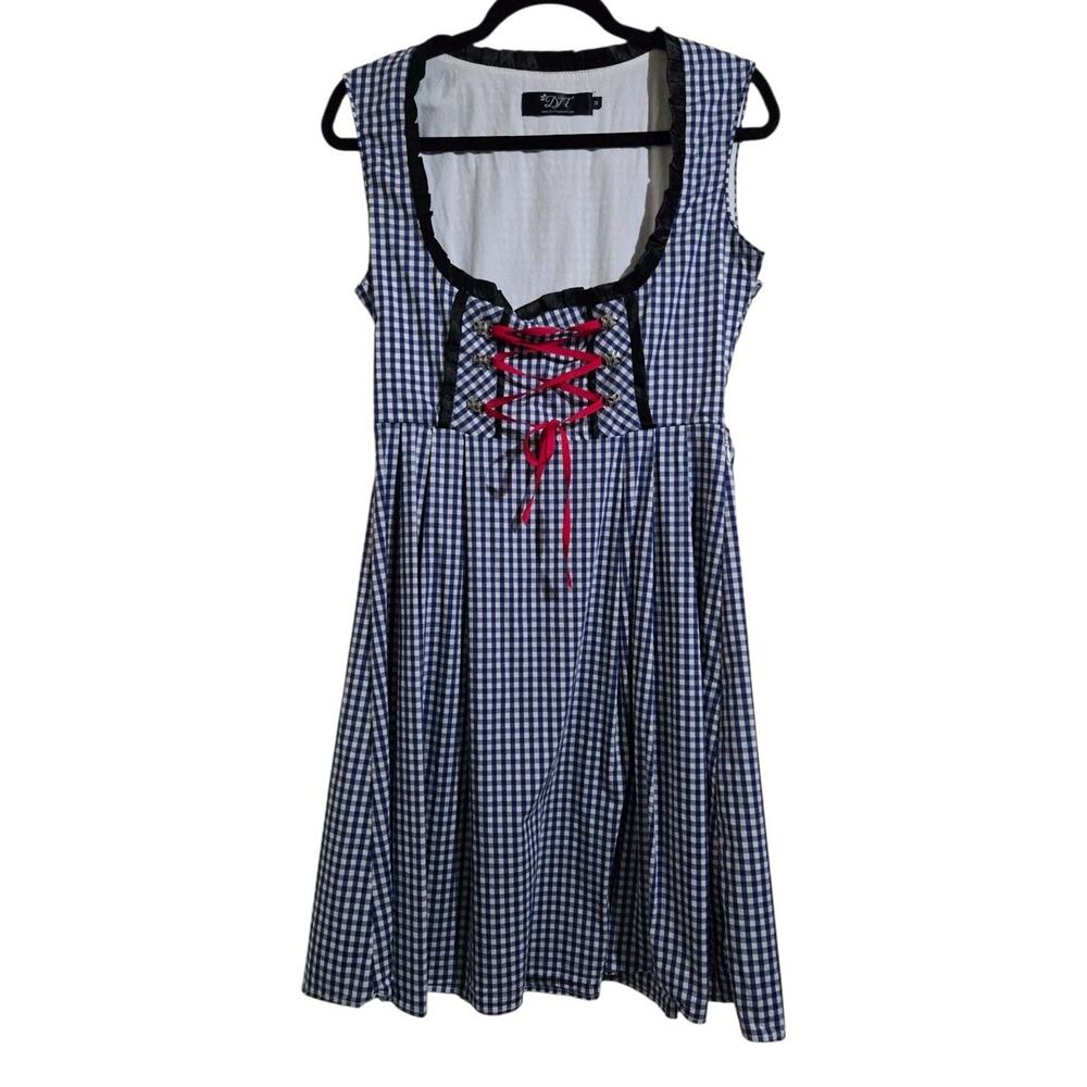 Dirndl Dress Blue White Red Gingham Dress Size M Oktoberfest Corset Renaissance